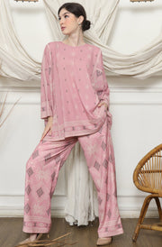 Pink Ikat R-neck Pants Set