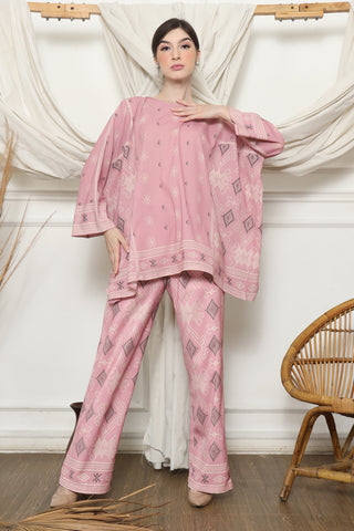 Pink Ikat R-neck Pants Set