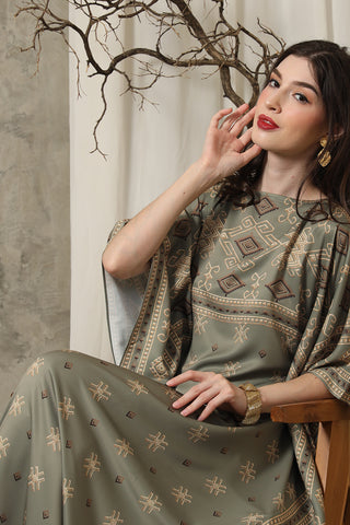 Army Green Ikat Short Kaftan