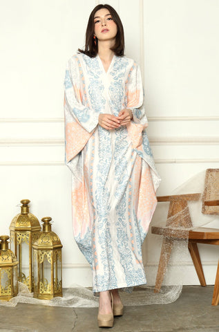 White Geometric Long Sleeeve Kaftan