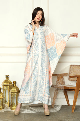 White Geometric Long Sleeeve Kaftan