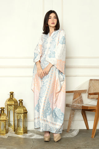 White Geometric Long Sleeeve Kaftan