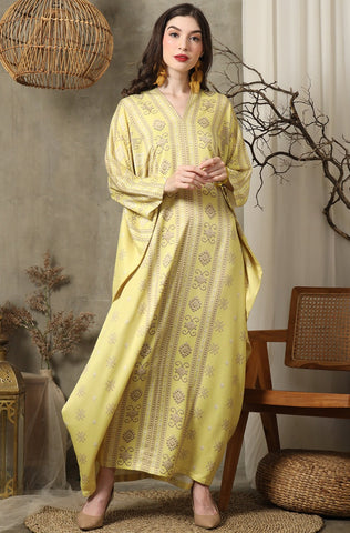 Yellow Ikat Long Kaftan