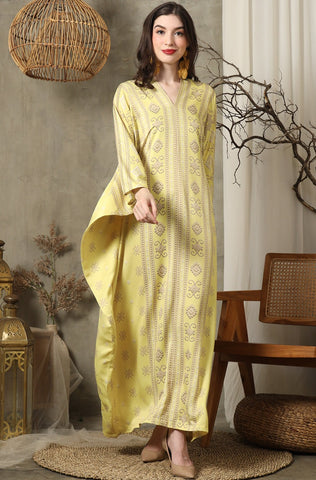 Yellow Ikat Long Kaftan