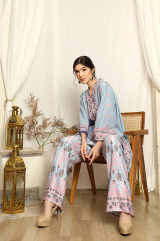 Ice Blue Songket Kebaya Belt Pants Set