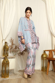 Ice Blue Songket Kebaya Belt Pants Set