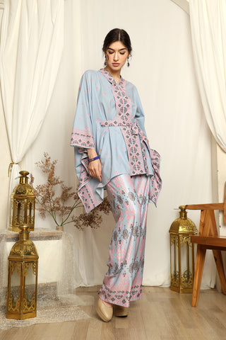 Ice Blue Songket Kebaya Belt Pants Set