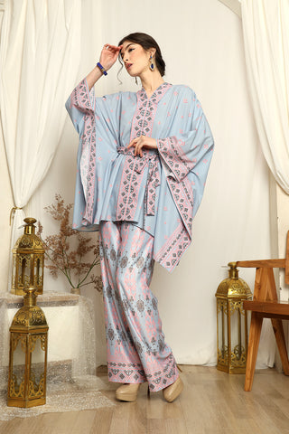 Ice Blue Songket Kebaya Belt Pants Set