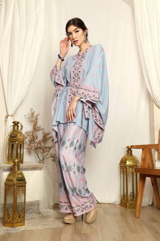 Ice Blue Songket Kebaya Belt Pants Set