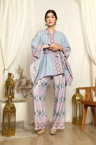 Ice Blue Songket Kebaya Belt Pants Set