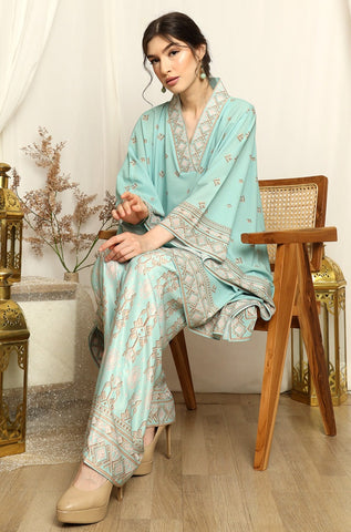 Mint Songket V-neck Pants Set