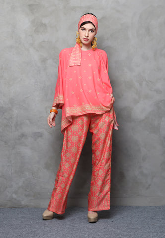 Kanzi Songket Pants Set Coral