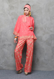 Kanzi Songket Pants Set Coral