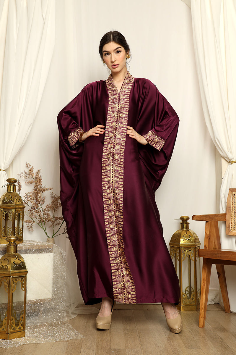 Burgundy Songket Plain Kaftan. – Kanzi Collection