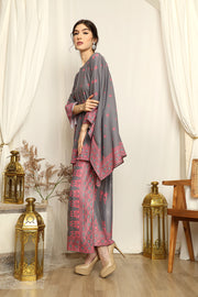 Grey Songket Kebaya Round Neck Sarong Set