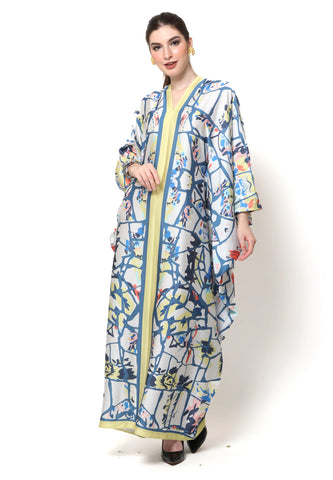 Kanzi Long Sleeve Abstract Kaftan