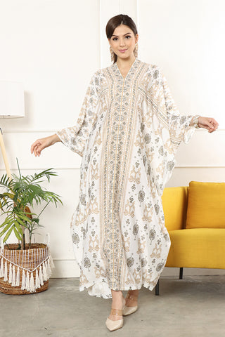 Kanzi Long Sleeve Songket Kaftan White