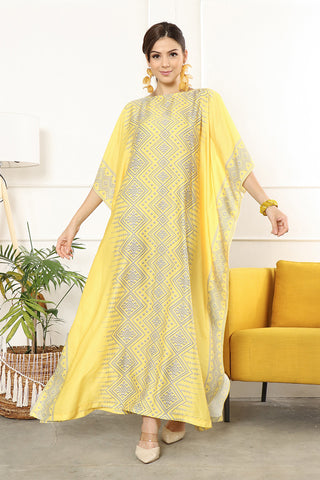 Kanzi Short Sleeve Tapis Kaftan Yellow