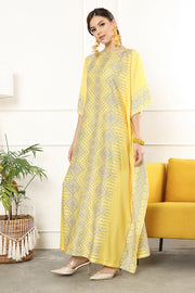 Kanzi Short Sleeve Tapis Kaftan Yellow