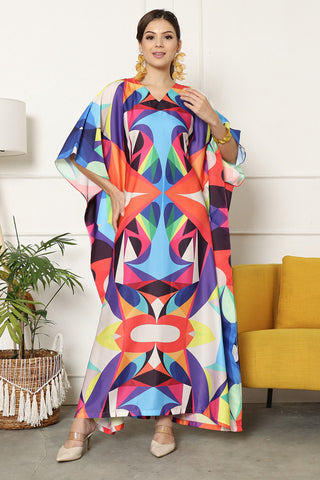 Kanzi Short Sleeve Abstract Kaftan