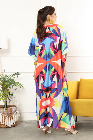 Kanzi Short Sleeve Abstract Kaftan