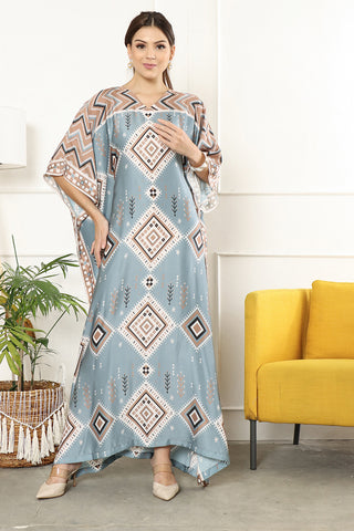 Kanzi Short Sleeve Tribes Kaftan Dusty Blue