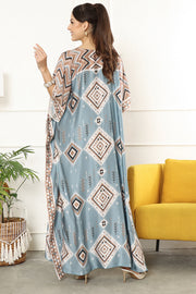 Kanzi Short Sleeve Tribes Kaftan Dusty Blue