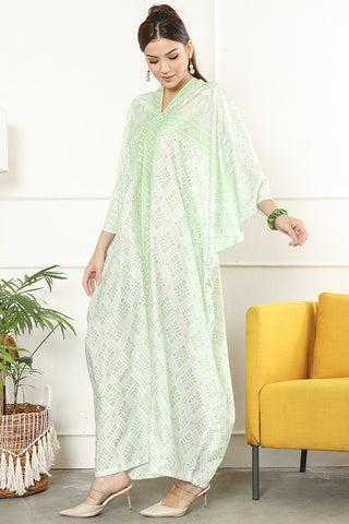 Kanzi Long Sleeve Tapis Kaftan Green