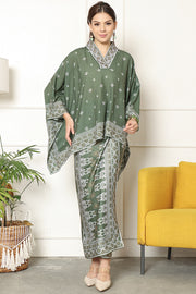 Kanzi Songket Sarong V-neck Set Army