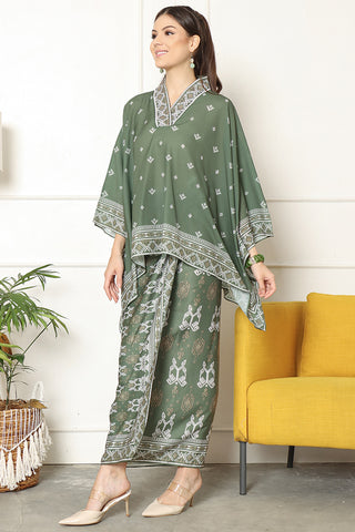 Kanzi Songket Sarong V-neck Set Army