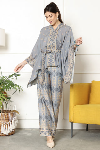 Kanzi Songket Kebaya Pants Set Light Grey