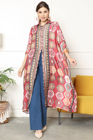 Kanzi 3/4 Sleeve  Collared Ikat New Kaftan