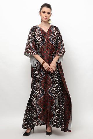 Kanzi Short Sleeve Brown Batik Kaftan