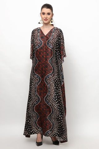 Kanzi Short Sleeve Brown Batik Kaftan