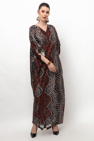 Kanzi Short Sleeve Brown Batik Kaftan