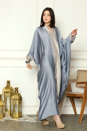 Dusty Blue Plain Long Sleeve Tapis Kaftan