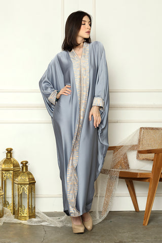 Dusty Blue Plain Long Sleeve Tapis Kaftan