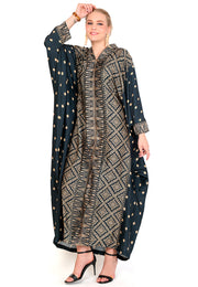 Kanzi Long Sleeve Black Tapis Kaftan