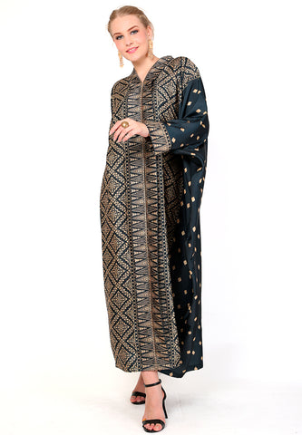 Kanzi Long Sleeve Black Tapis Kaftan