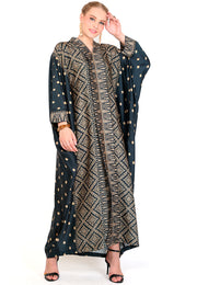 Kanzi Long Sleeve Black Tapis Kaftan