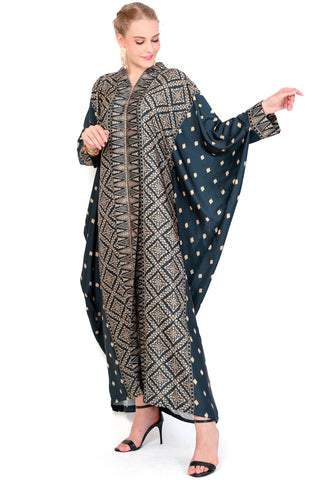 Kanzi Long Sleeve Black Tapis Kaftan