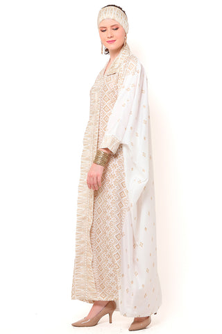 Kanzi Long Sleeve White Tapis Kaftan