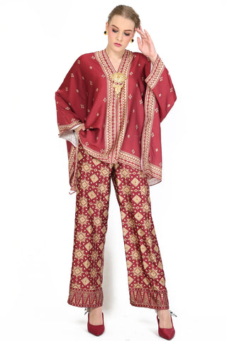 Kanzi Red Tapis Tunik Set with Pants