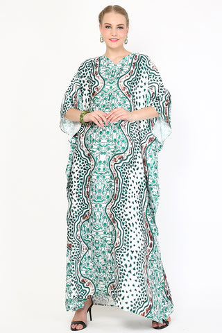 Kanzi Short Sleeve Green Batik Kaftan