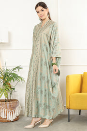 Kanzi Long Sleeve Smokey Green Tapis Kaftan