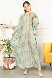 Kanzi Long Sleeve Smokey Green Tapis Kaftan