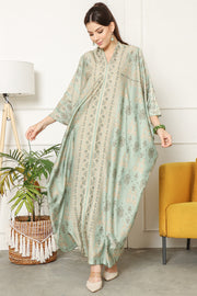 Kanzi Long Sleeve Smokey Green Tapis Kaftan