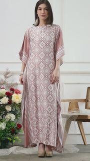 Coral Pink Short Sleeve Songket Kaftan