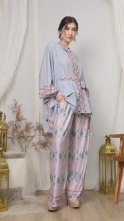 Ice Blue Songket Kebaya Belt Pants Set