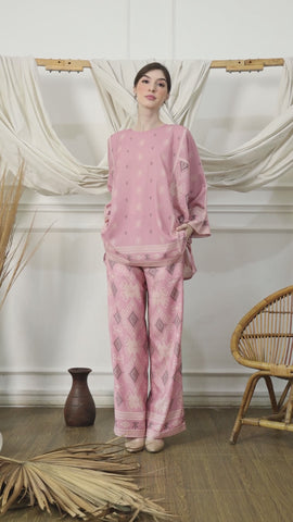 Pink Ikat R-neck Pants Set